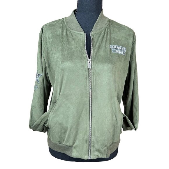 Hard Rock Jackets & Blazers - Hard Rock Hotel Orlando Olive Green Women's Suede Bomber Jacket Size L